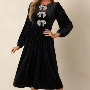 NWOT Sugarlips THE Black Velvet Dress Rhinestone Bows Size Medium M Cocktail LBD